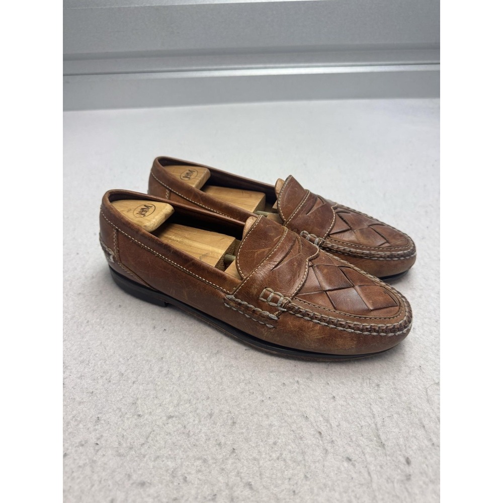 Vintage Johnston & Murphy Passport Shoes Mens Size 10.5 M Brown Leather Woven